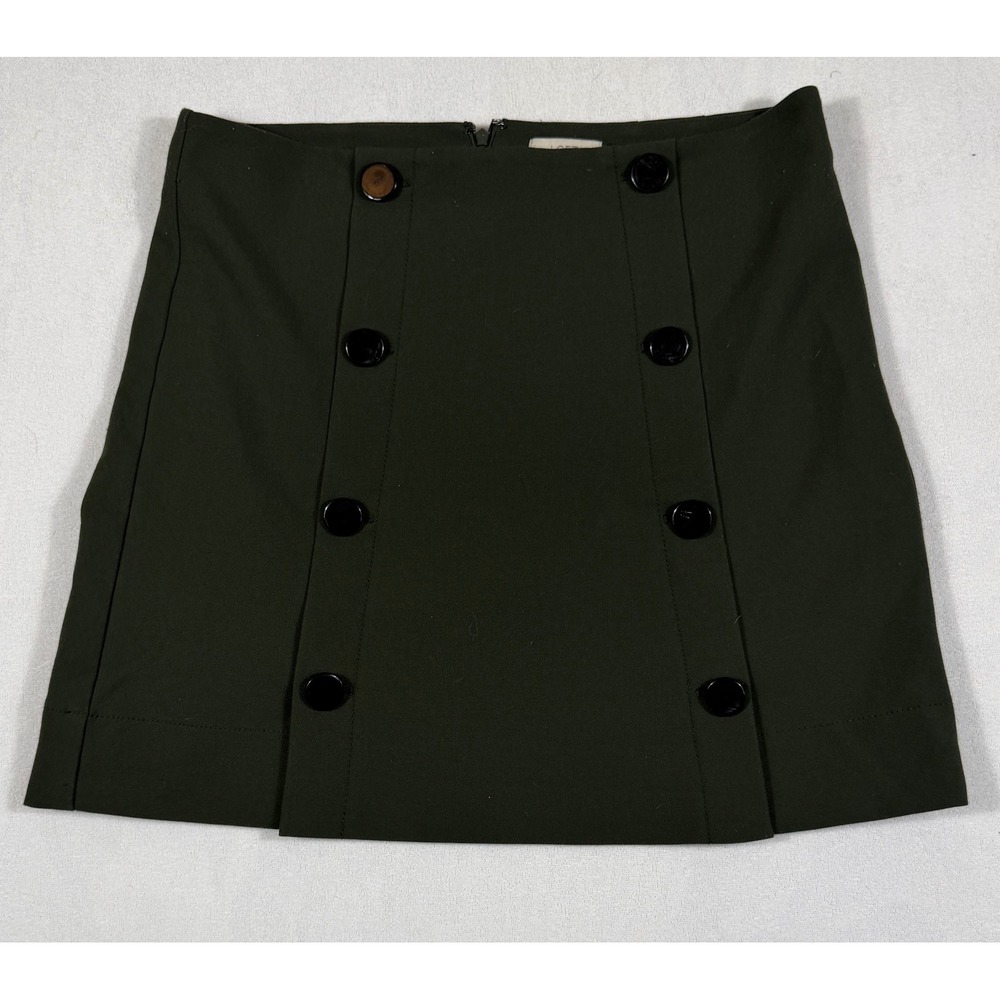 LOFT Olive Green Double Breasted Button Front A-Line Mini Skirt 12